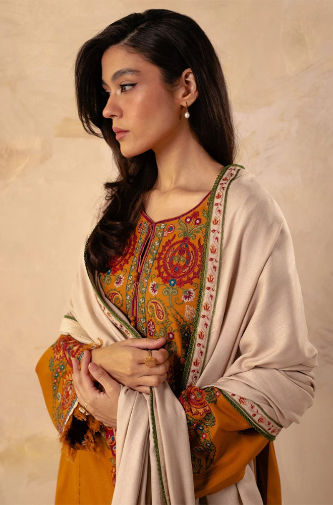 ZARA SHAHJAHAN - 3PC Dhanak Embroidered Suit - BFU0061