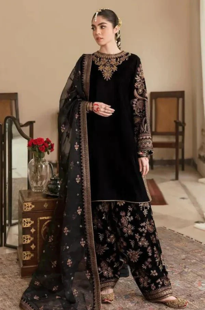 Winter 3PC Velvet Embroidered Suit - BFB0167