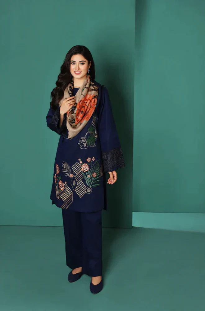 NishatLinen - 3PC Dhanak Embroidered Suit - BFB0096