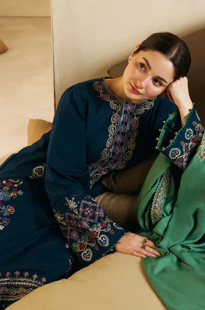 Zara Shahjahan - 3PC Embroidered Dhanak Embroidered Shirt with Embroidered Dupatta and Trouser - BFB0851