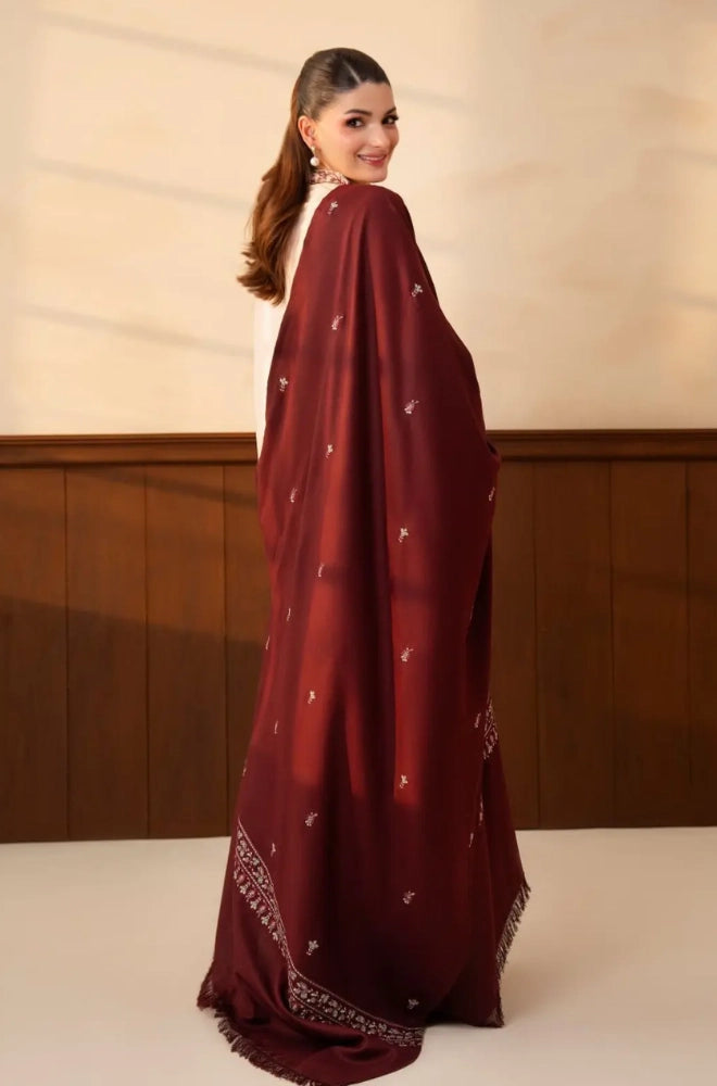 Lazuli - 3PC Unstitched Dhanak Embroidered Shirt with Dhanak Embroidered Shawl and Embroidered Trouser - BFB01157