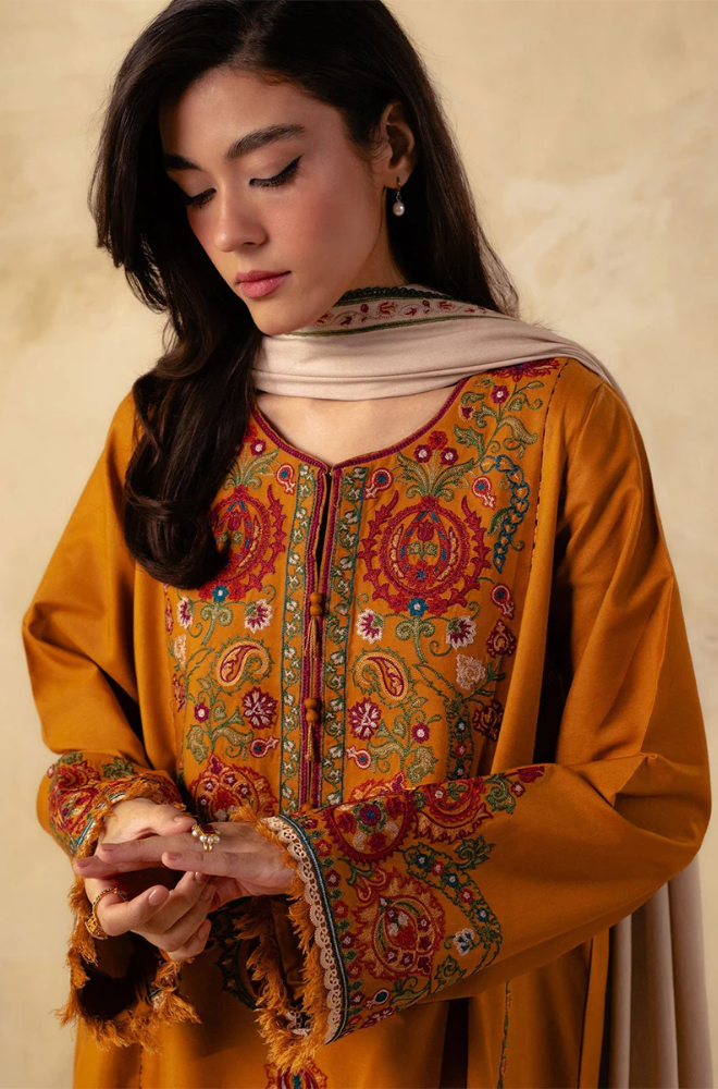 ZARA SHAHJAHAN - 3PC Dhanak Embroidered Suit - BFU0061