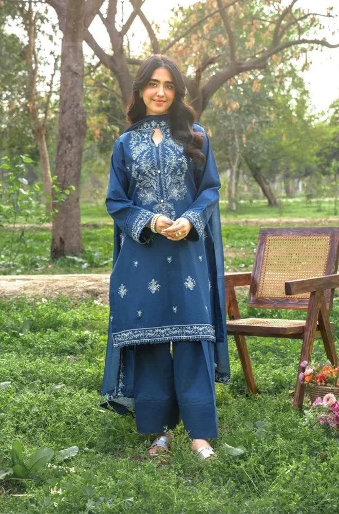 Panache - 3PC Dhanak Embroidered Shirt With Chiffon Embroidered Dupatta and Trouser - BFB0909