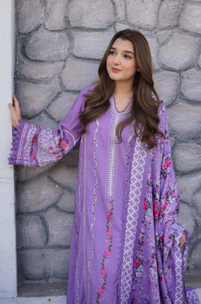 Aneelas - 3PC Dhanak Embroidered Shirt With Monar Printed Dupatta and Trouser - BFB01045