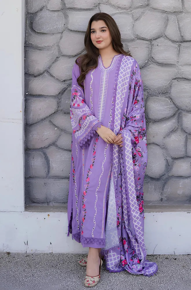 Aneelas - 3PC Dhanak Embroidered Shirt With Monar Printed Dupatta and Trouser - BFB01045