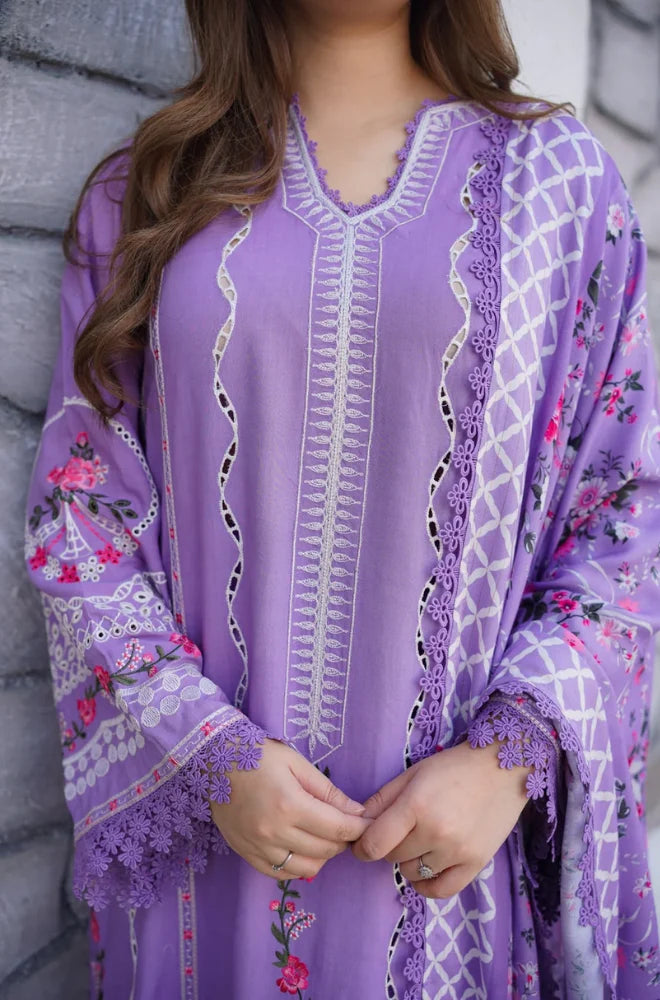 Aneelas - 3PC Dhanak Embroidered Shirt With Monar Printed Dupatta and Trouser - BFB01045
