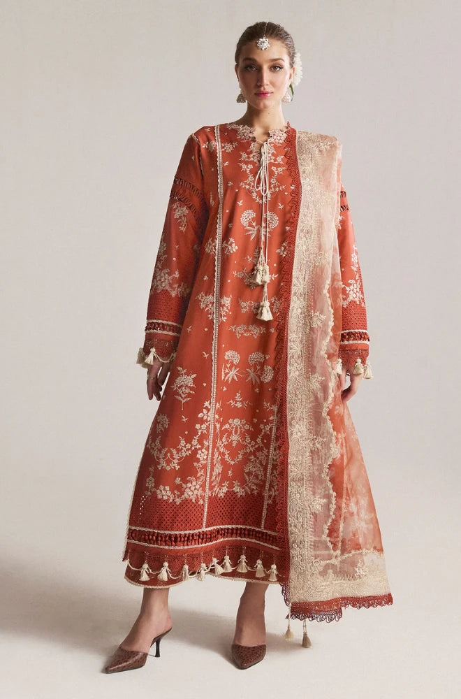 Hussain Rehar - 3PC Dhanak Embroidered Shirt With Printed Chiffon Dupatta and Trouser - BFB01046