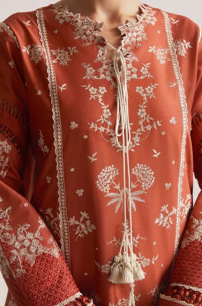 Hussain Rehar - 3PC Dhanak Embroidered Shirt With Printed Chiffon Dupatta and Trouser - BFB01046