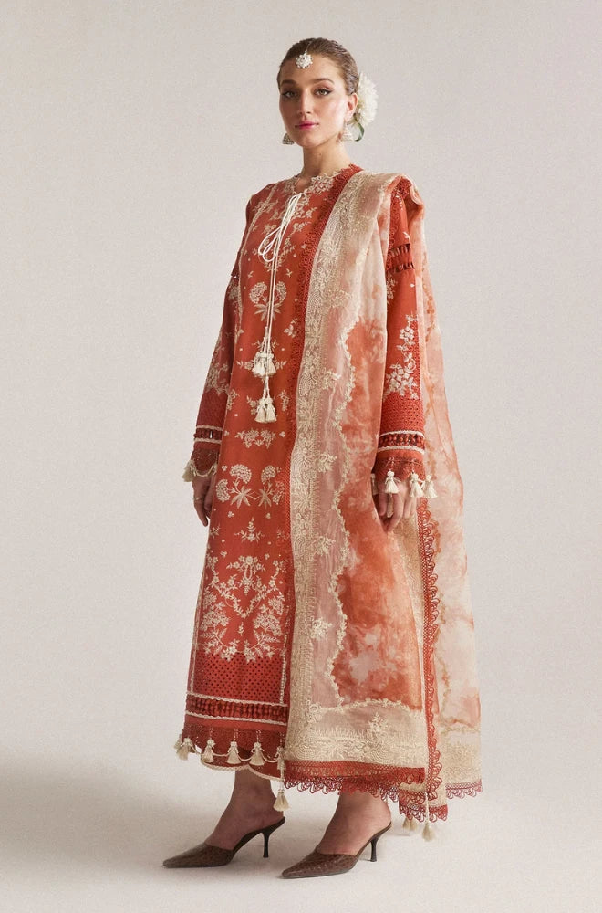 Hussain Rehar - 3PC Dhanak Embroidered Shirt With Printed Chiffon Dupatta and Trouser - BFB01046