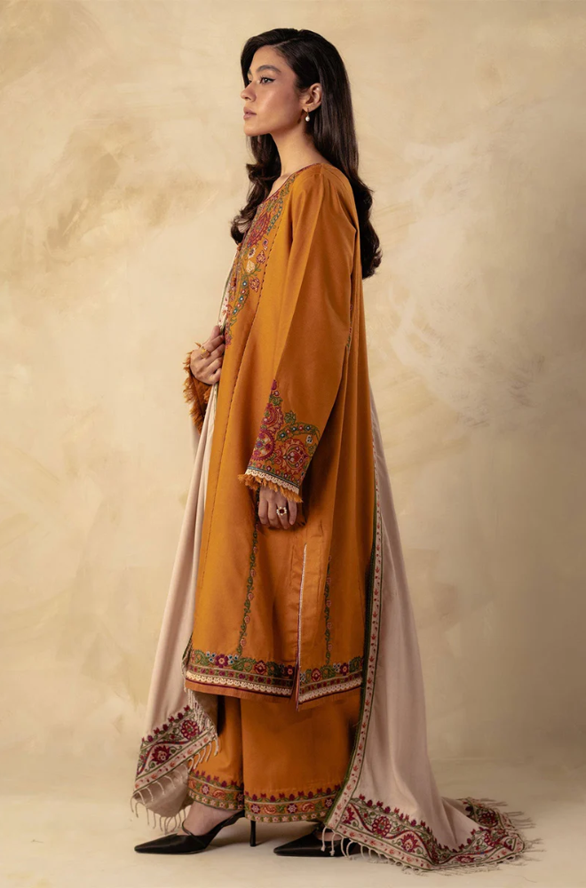 ZARA SHAHJAHAN - 3PC Dhanak Embroidered Suit - BFU0061