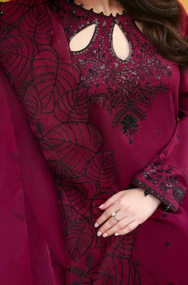 ALLYS - 3PC Lawn Embroidered Shirt with Chiffon Embroidered Dupatta and Trouser - BFB0747