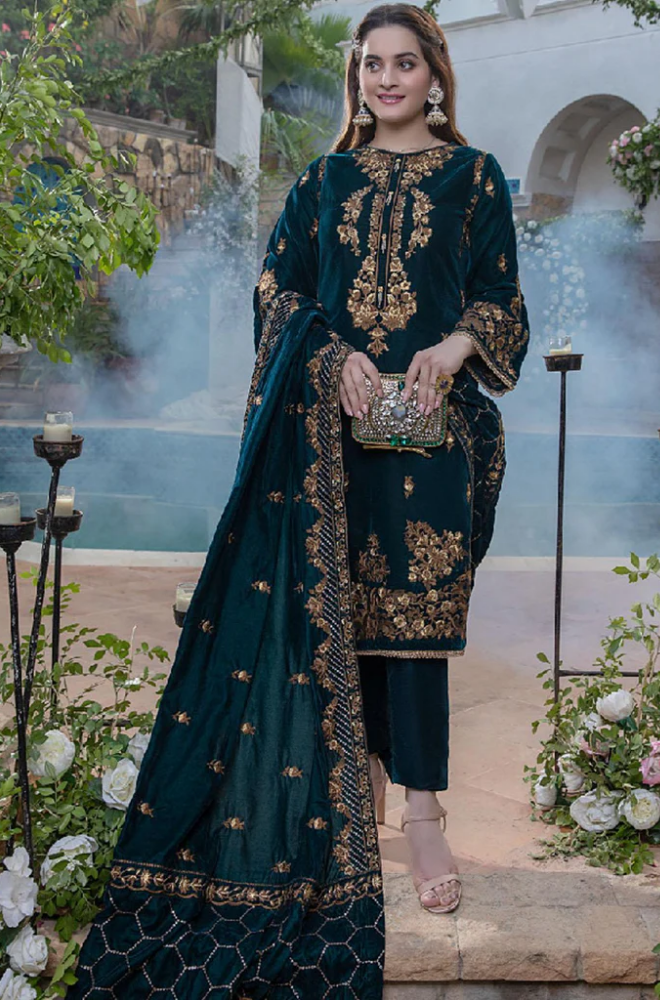 Winter 3PC Velvet Embroidered Suit - BFB0168
