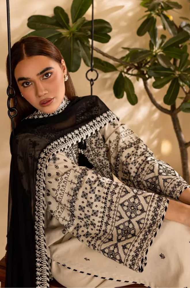 Nishat - 3PC Lawn ChickenKari Embroidered Suit- BFB0275