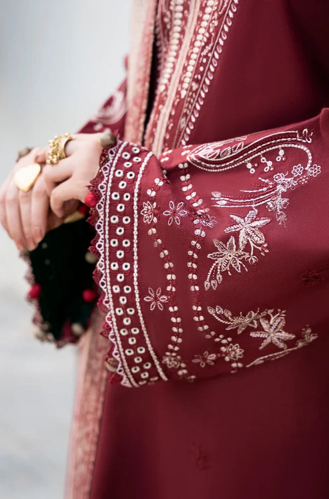 Izel Apparel - 3PC Dhanak Embroidered Shirt With Wool Printed Dupatta and Trouser - BFB01047
