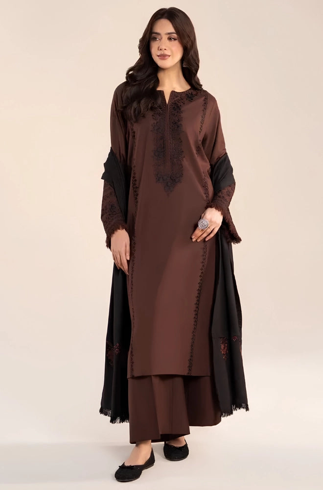 Lazuli - 3PC Dhanak Embroidered Shirt With Wool Embroidered Dupatta and Trouser - BFB01048
