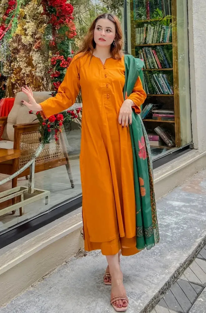 Bluefery - 3PC Lawn Shirt With Slub Net Dupatta and Trouser - BFB01143
