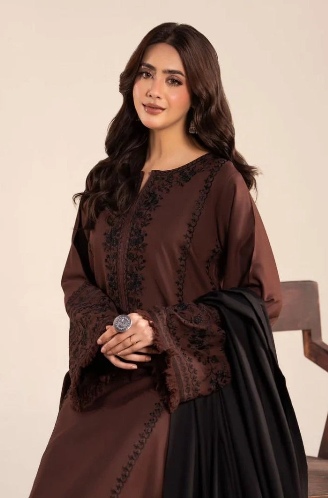 Lazuli - 3PC Dhanak Embroidered Shirt With Wool Embroidered Dupatta and Trouser - BFB01048