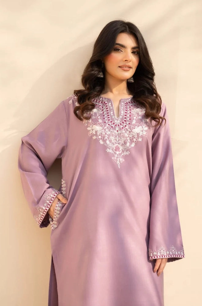 3PC Dhanak Embroidered Shirt With Wool Embroidered Dupatta and Trouser - BFB01049