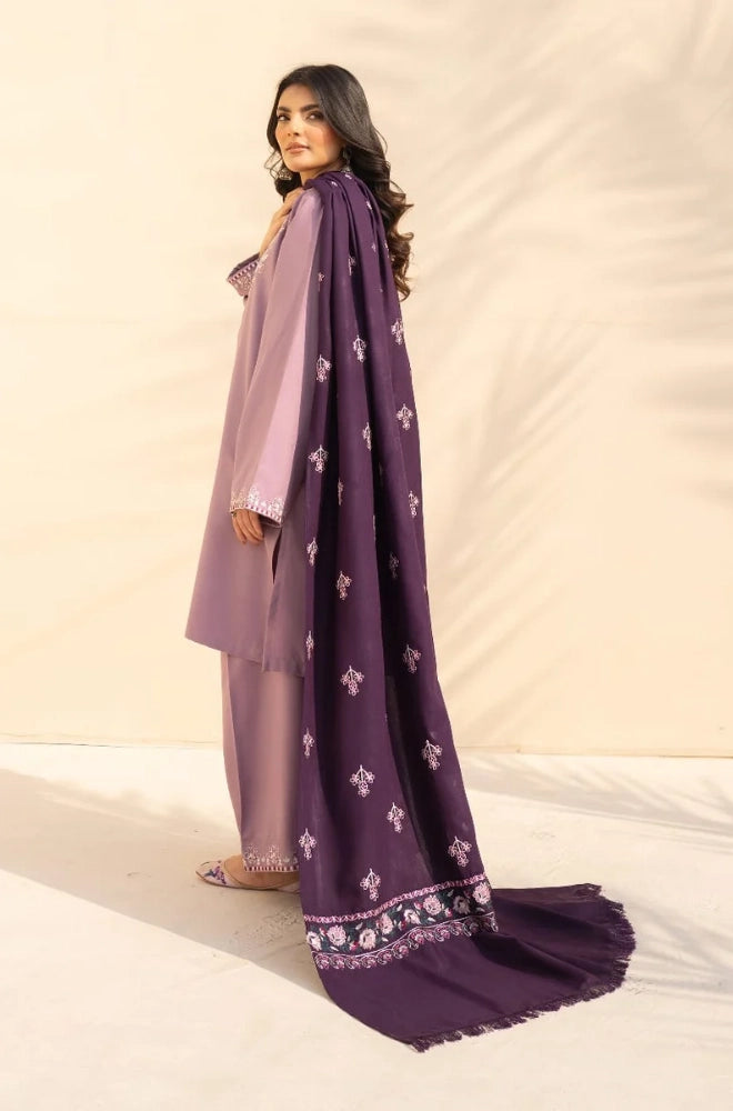 3PC Dhanak Embroidered Shirt With Wool Embroidered Dupatta and Trouser - BFB01049