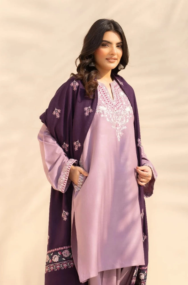 3PC Dhanak Embroidered Shirt With Wool Embroidered Dupatta and Trouser - BFB01049