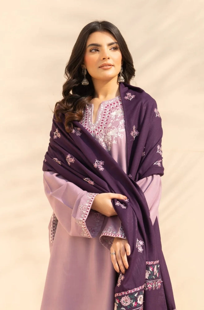 3PC Dhanak Embroidered Shirt With Wool Embroidered Dupatta and Trouser - BFB01049