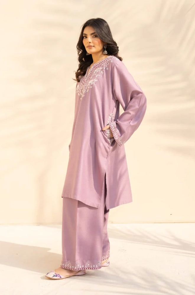 3PC Dhanak Embroidered Shirt With Wool Embroidered Dupatta and Trouser - BFB01049