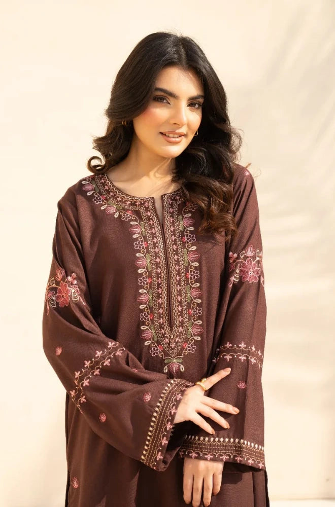 3PC Dhanak Embroidered Shirt With Wool Printed Dupatta and Trouser - BFB01050