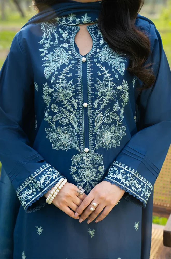 Panache - 3PC Dhanak Embroidered Shirt With Chiffon Embroidered Dupatta and Trouser - BFB0909
