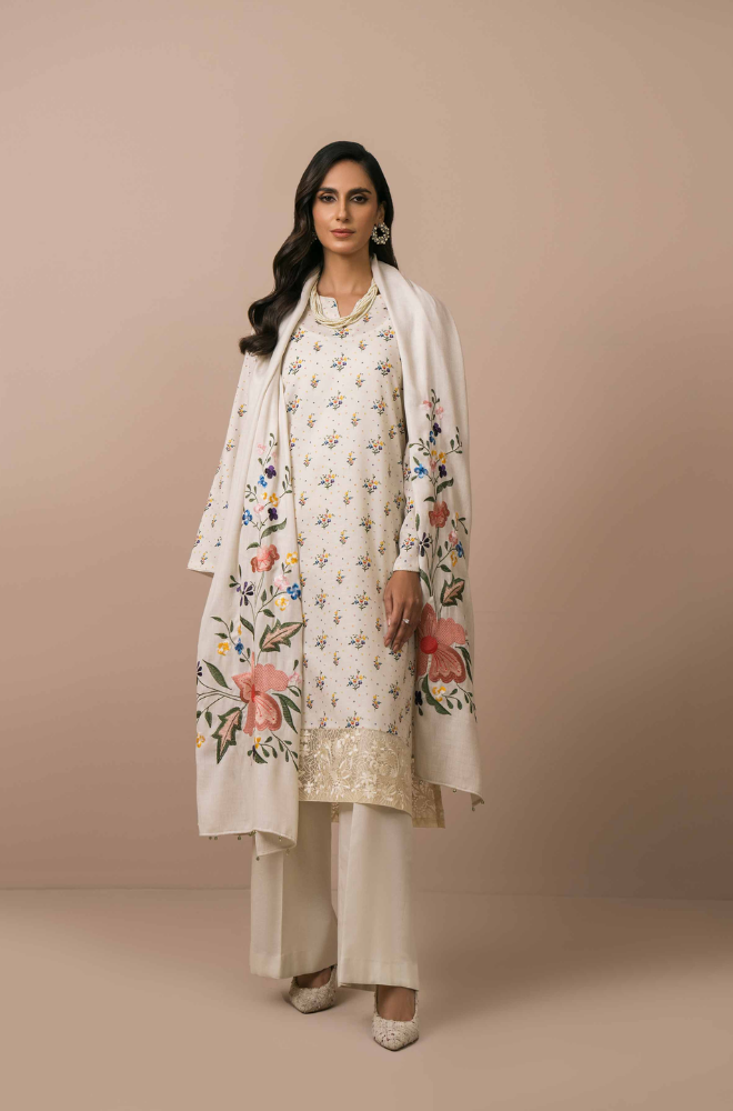 NishatLinen - 3PC Dhanak Embroidered Suit - BFB0128