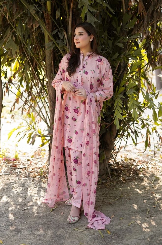 Aneelas - 3PC Lawn Printed Shirt with Lawn Printed Dupatta and Trouser - BFB0846