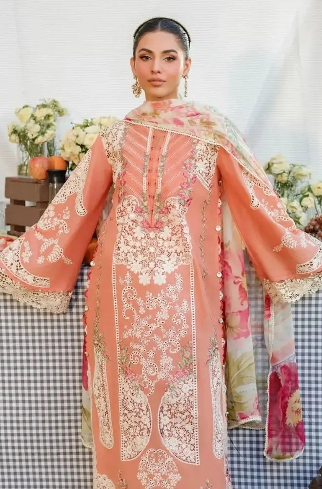 ELAF - 3PC Summer Lawn Chikankari Embroidered Shirt with Chiffon Embroidered Dupatta and Trouser - BFB0783
