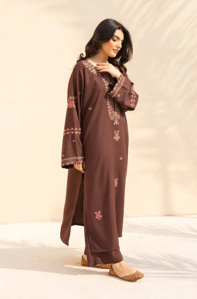 3PC Dhanak Embroidered Shirt With Wool Printed Dupatta and Trouser - BFB01050