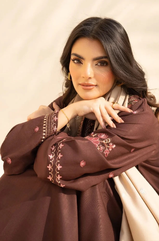 3PC Dhanak Embroidered Shirt With Wool Printed Dupatta and Trouser - BFB01050