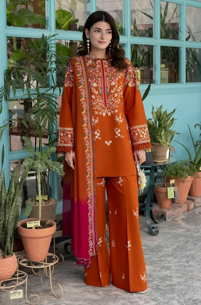 3PC Dhanak Embroidered Shirt With Embroidered Chiffon Dupatta and Trouser - BFB01061