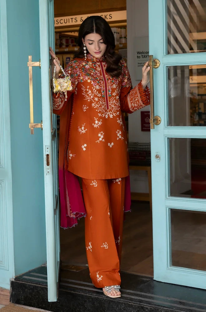 3PC Dhanak Embroidered Shirt With Embroidered Chiffon Dupatta and Trouser - BFB01061
