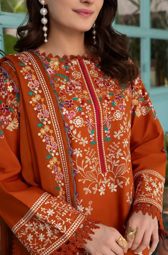 3PC Dhanak Embroidered Shirt With Embroidered Chiffon Dupatta and Trouser - BFB01061