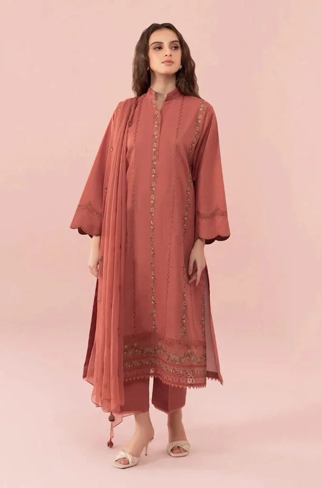 Sapphire - 3PC Dhanak Embroidered Shirt with Chiffon Embroidered Dupatta and Trouser - BFB0890