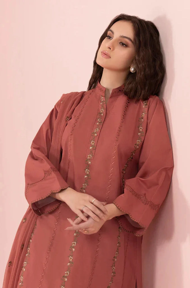 Sapphire - 3PC Dhanak Embroidered Shirt with Chiffon Embroidered Dupatta and Trouser - BFB0890