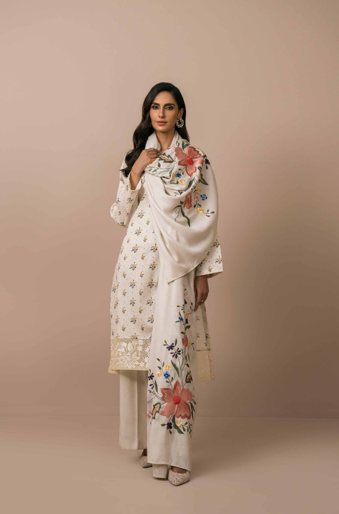 NishatLinen - 3PC Dhanak Embroidered Suit - BFB0128