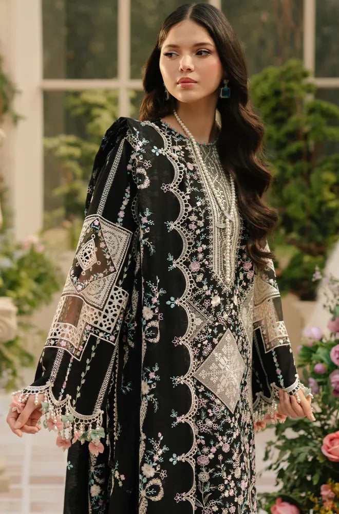 BIN ILYAS - 3PC Lawn Chikankari Embroidered Shirt with Chiffon Embroidered Dupatta and Trouser- BFB0652