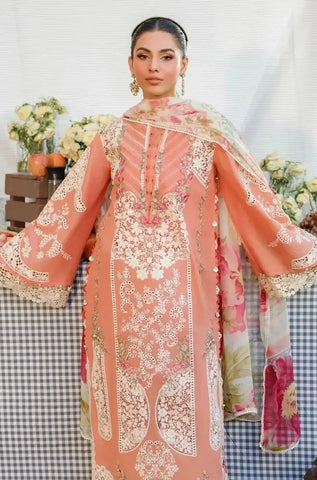 ELAF - 3PC Summer Lawn Chikankari Embroidered Shirt with Chiffon Embroidered Dupatta and Trouser - BFB0783