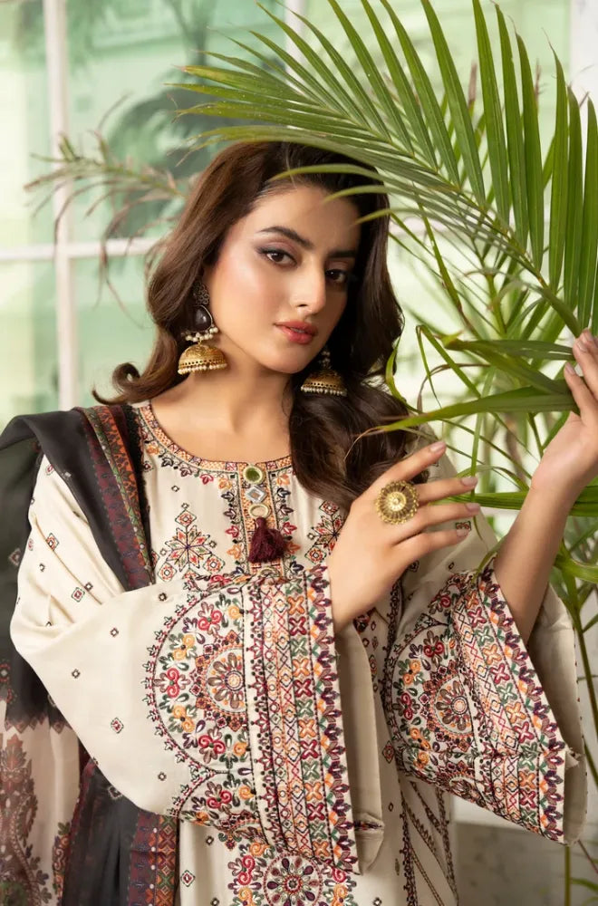 3PC Dhanak Embroidered Shirt With Chiffon Printed Dupatta and Trouser - BFB01043