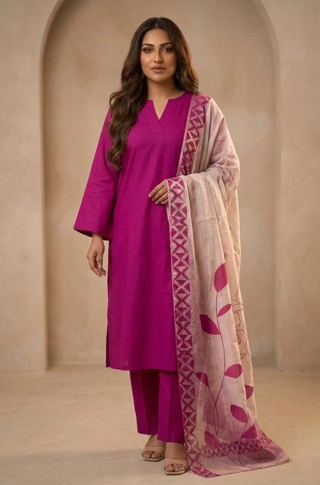 Bluefery - 3PC Lawn Shirt With Slub Net Printed Dupatta and Trouser - BFB01144