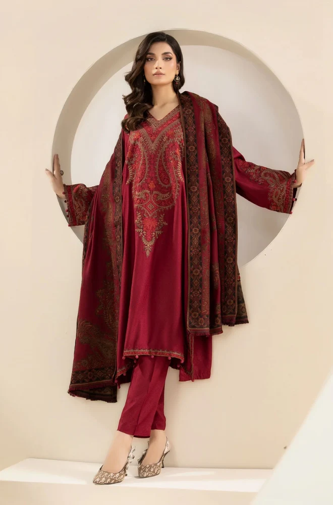 Maria B - 3PC Dhanak Embroidered Suit - BFB0217