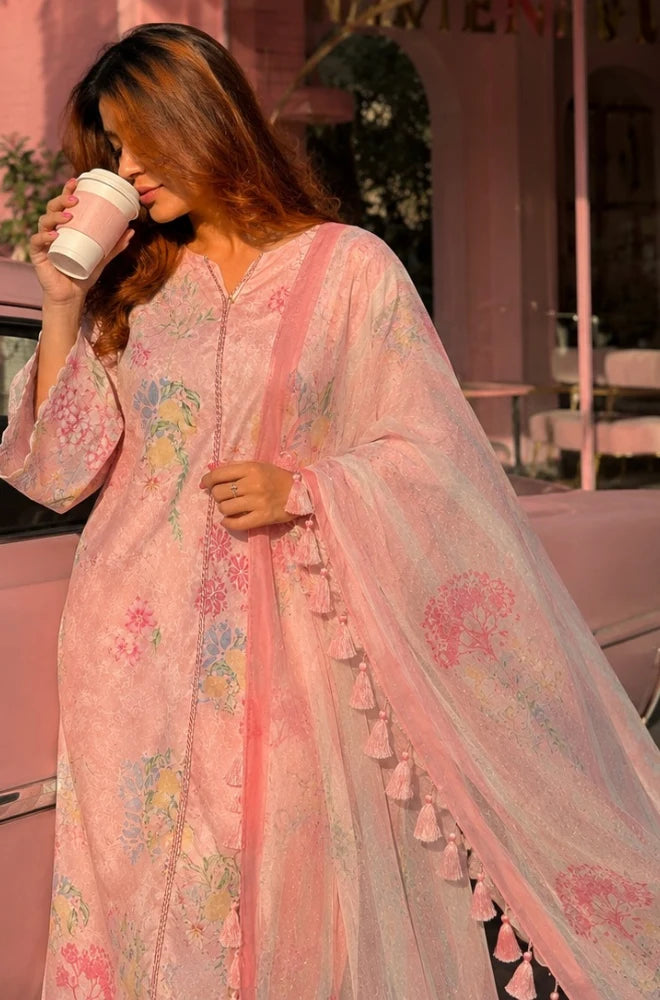BlueFery - 3PC Lawn Printed Shirt With Lawn Printed Dupatta and Trouser - BFB0980
