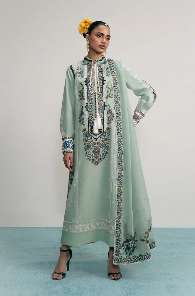 Jugnu - 3PC Dhanak Embroidered Shirt With Chiffon Embroidered Dupatta and Trouser - BFB01060