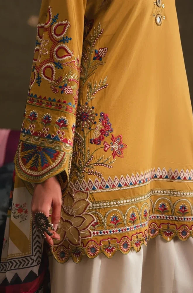 Safinaz - 3PC Dhanak Embroidered Shirt With Wool Printed Dupatta and Trouser - BFB01091