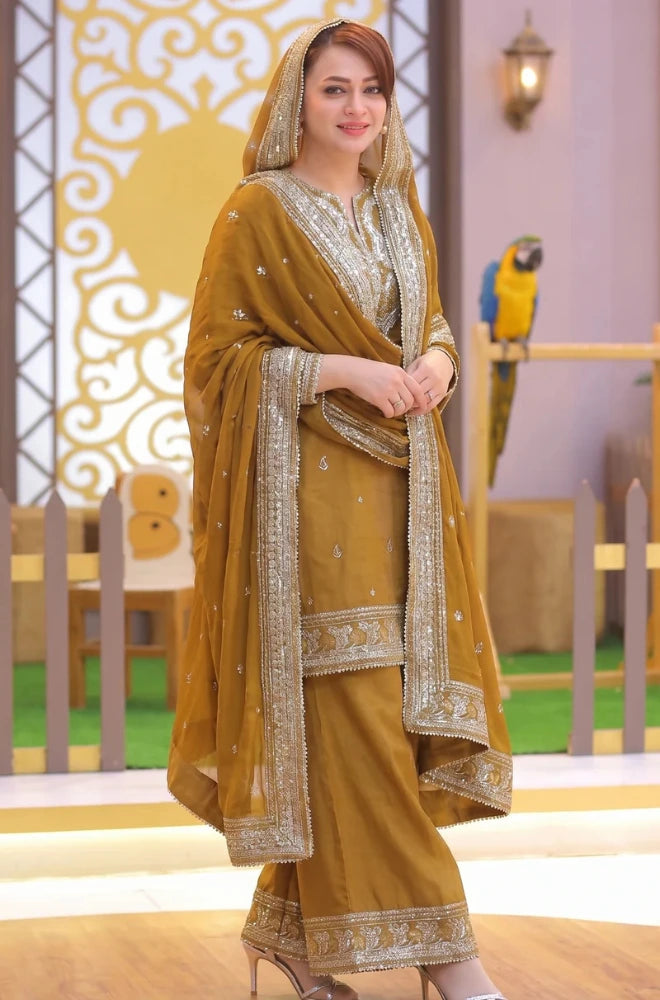 ANEELAS - 3PC Lawn Embroidered Shirt With Chiffon Embroidered Dupatta and Trouser - BFB0830