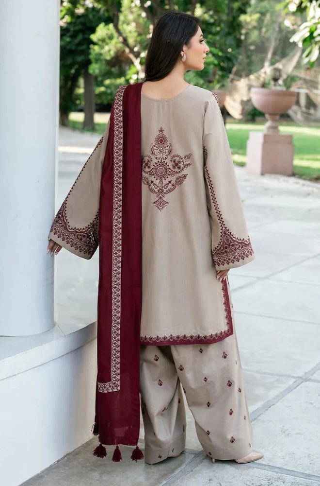 Baroque - 3PC Dhanak Embroidered Suit - BFU0068