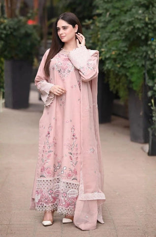 LIBAAS - 3PC Summer Lawn Embroidered Shirt with Chiffon Embroidered Dupatta and Trouser - BFB0784